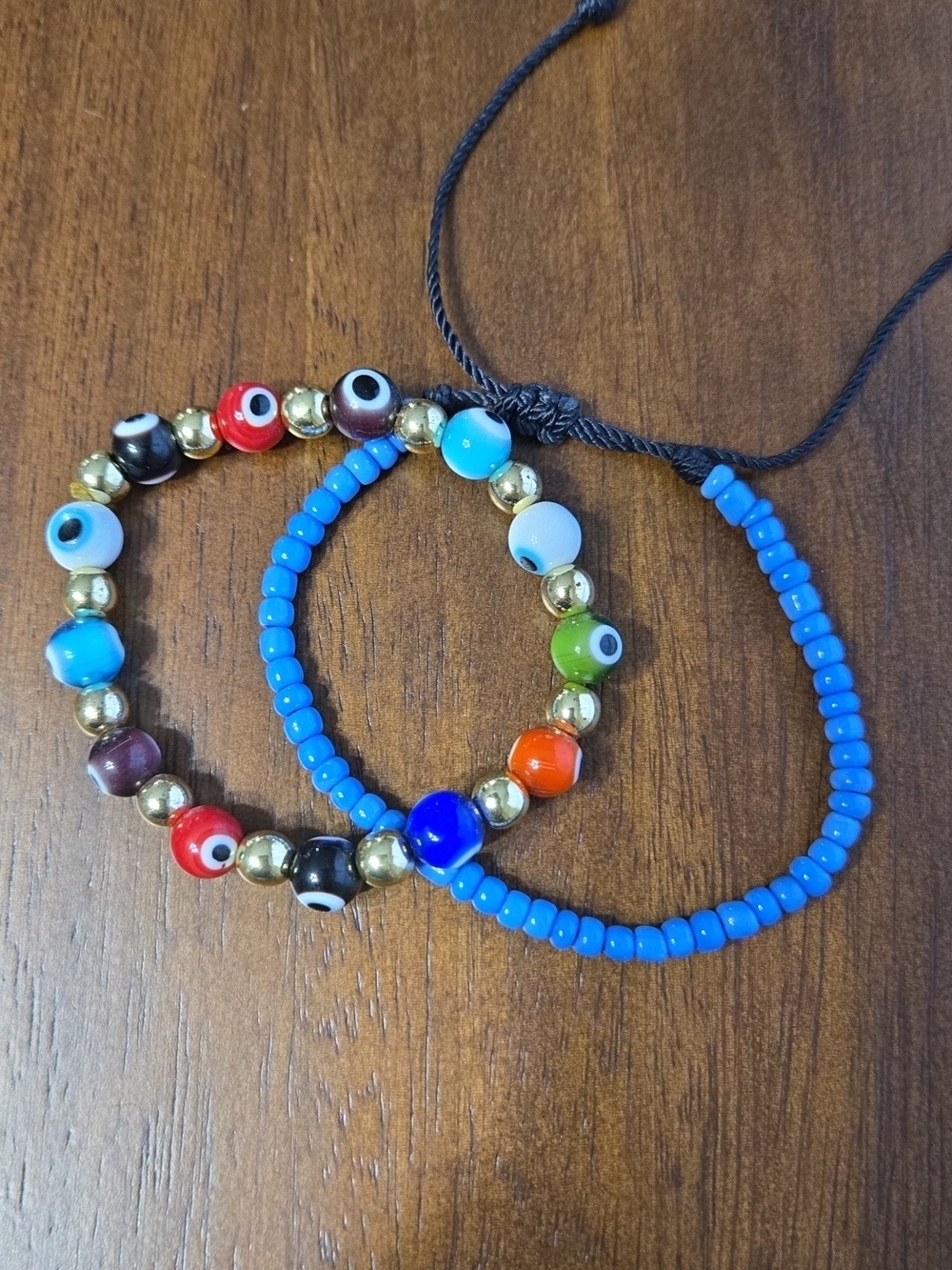 Women Blue Beaded Evil Eye Bracelet Set